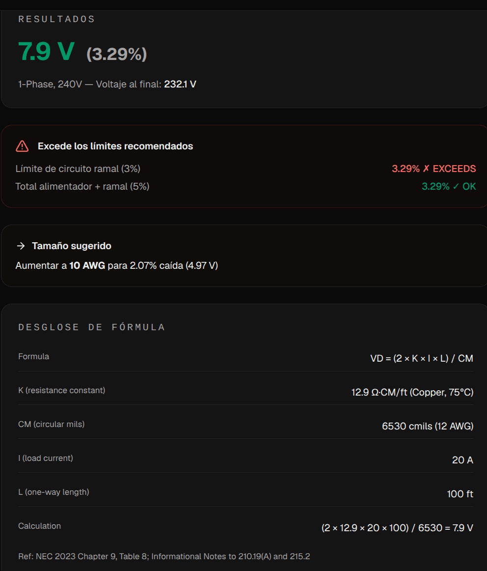 Calculator Results with NEC References